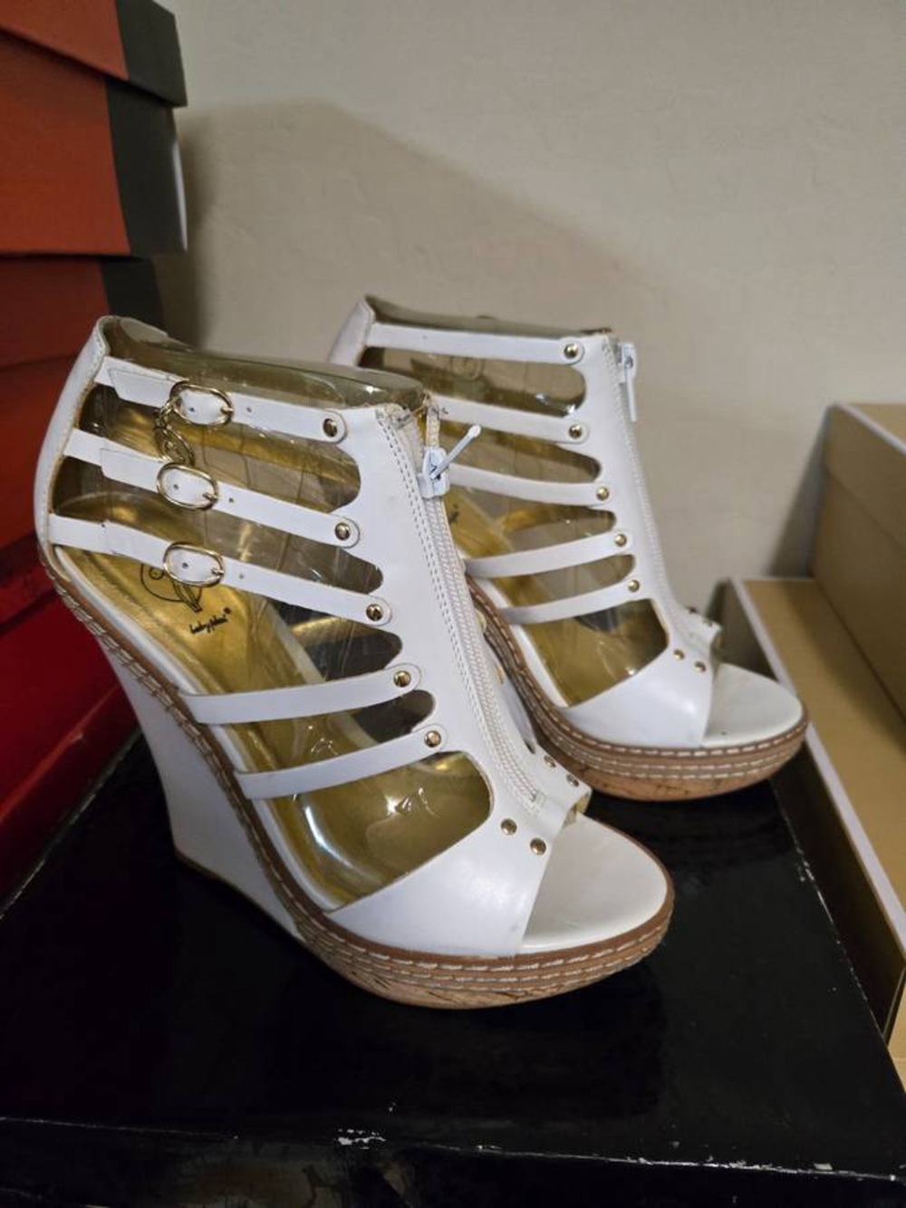 White Strappy Wedge Sandals - Women's Fashion Heels